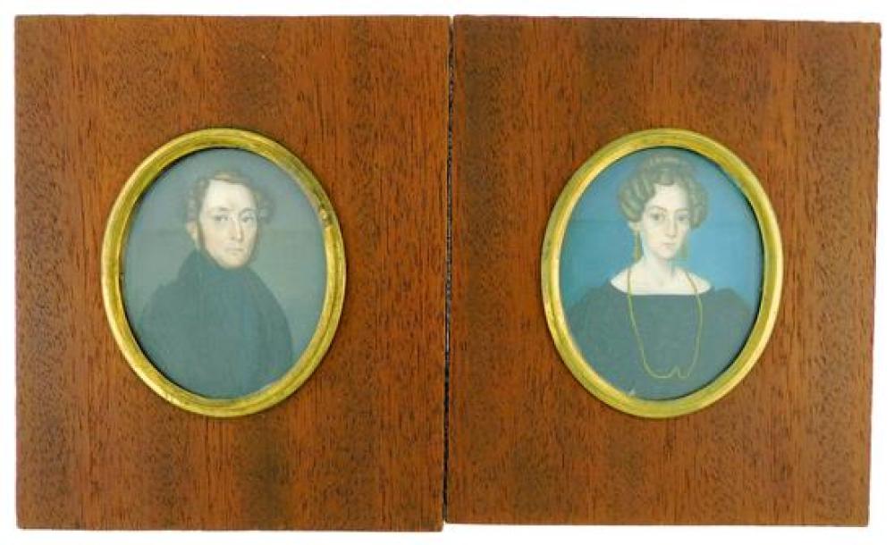 MINIATURE: MAN AND WOMAN, OVAL SUPPORTS,