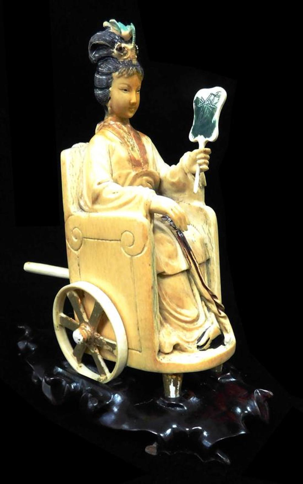 ASIAN IVORY CARVED MAIDEN IN WHEELED 31d8ff