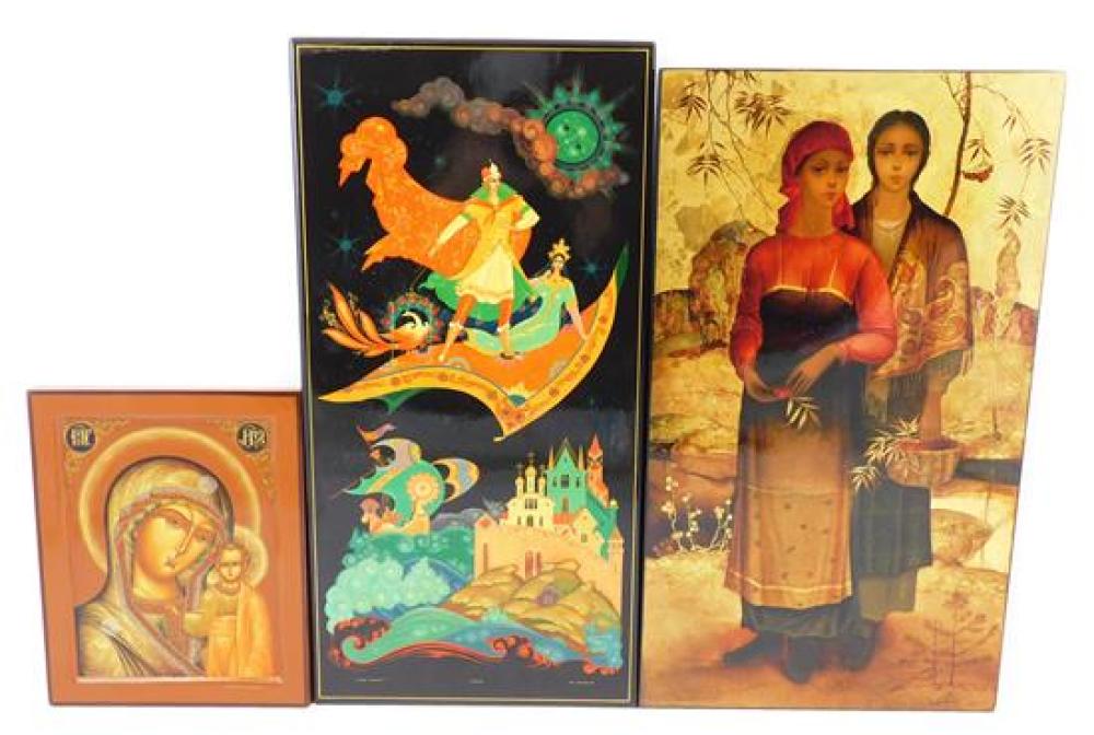 THREE RUSSIAN LACQUER PLAQUES,