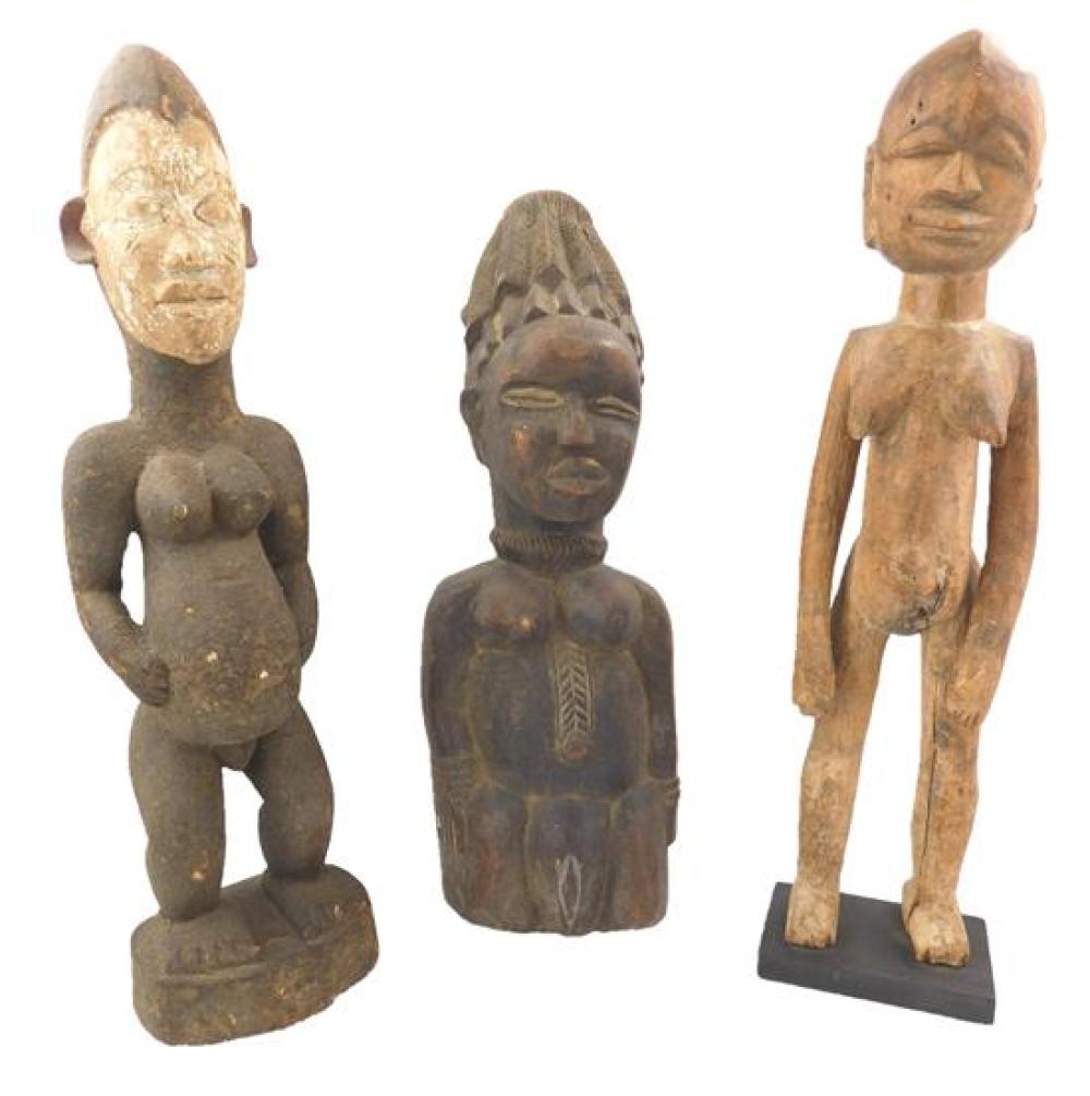 TRIBAL: THREE CARVED FIGURES, ONE