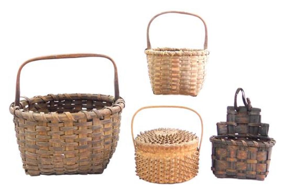 FOUR AMERICAN SPLINT BASKETS, 19TH/