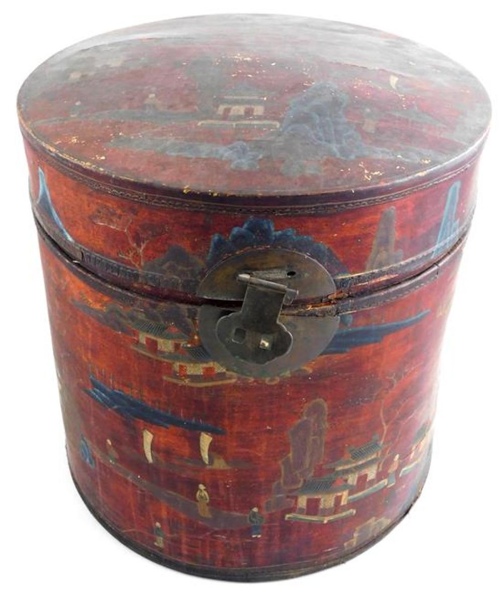 ASIAN: CHINESE HAT BOX, HAND-PAINTED