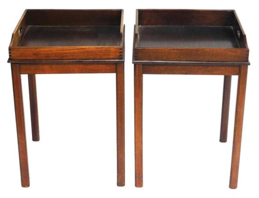 PAIR OF SQUARE TRAY TOP STANDS,