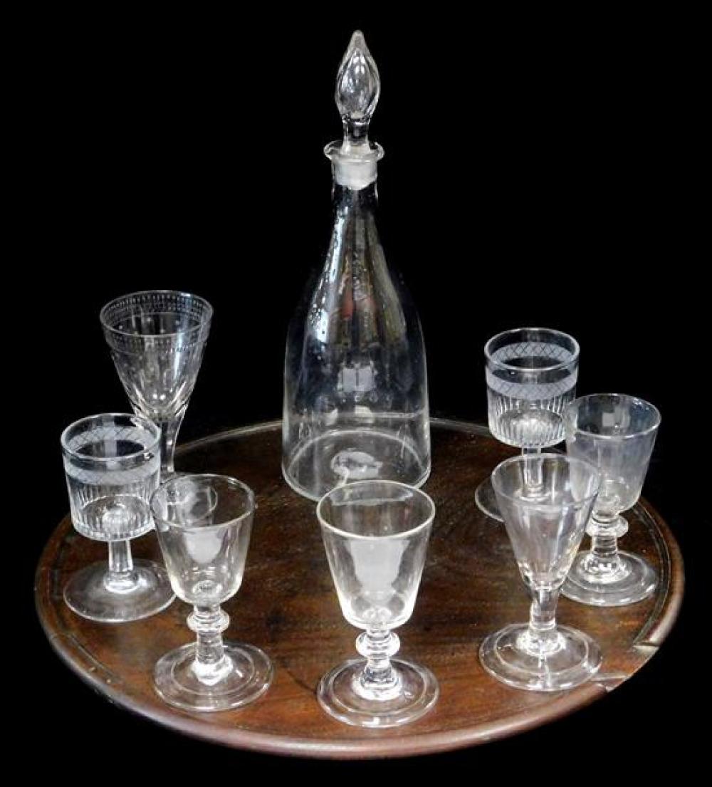 SEVEN CORDIAL AND WINE GLASSES