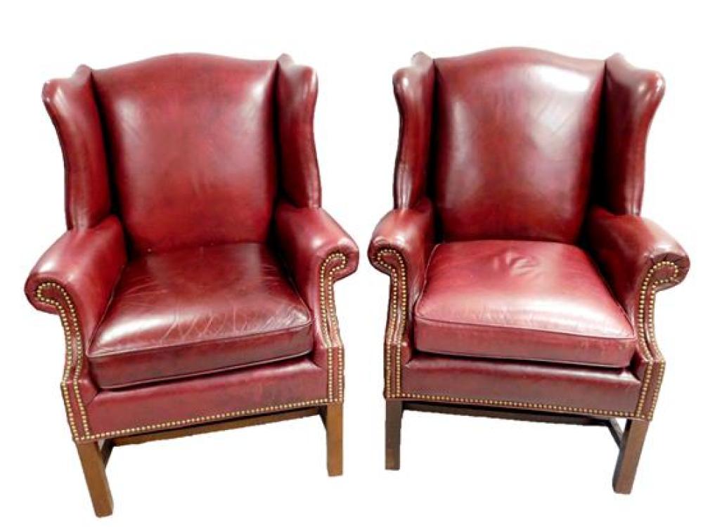 PAIR OF CHIPPENDALE STYLE BURGUNDY