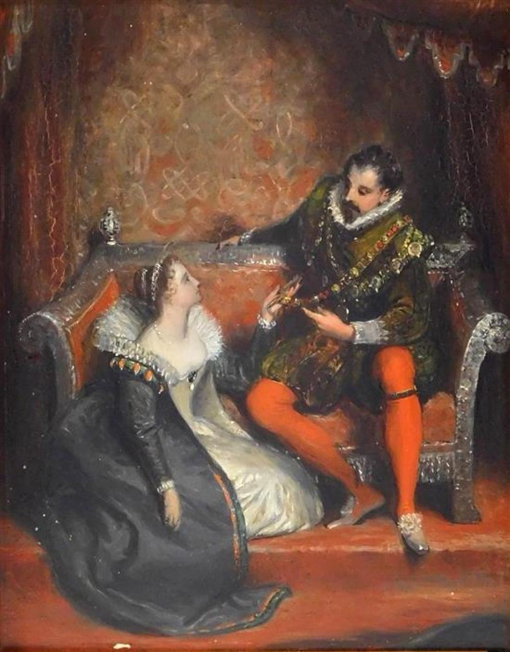 19TH C. OIL ON PANEL, MAN AND WOMAN