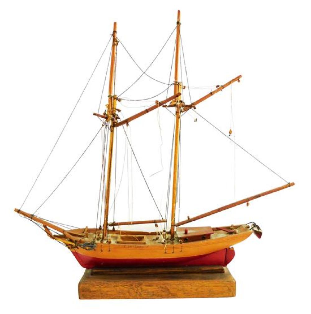 SHIP'S MODEL, TWO MASTS WITH STRINGING,