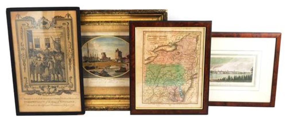 FOUR FRAMED PRINTS WITH EARLY SUBJECTS,