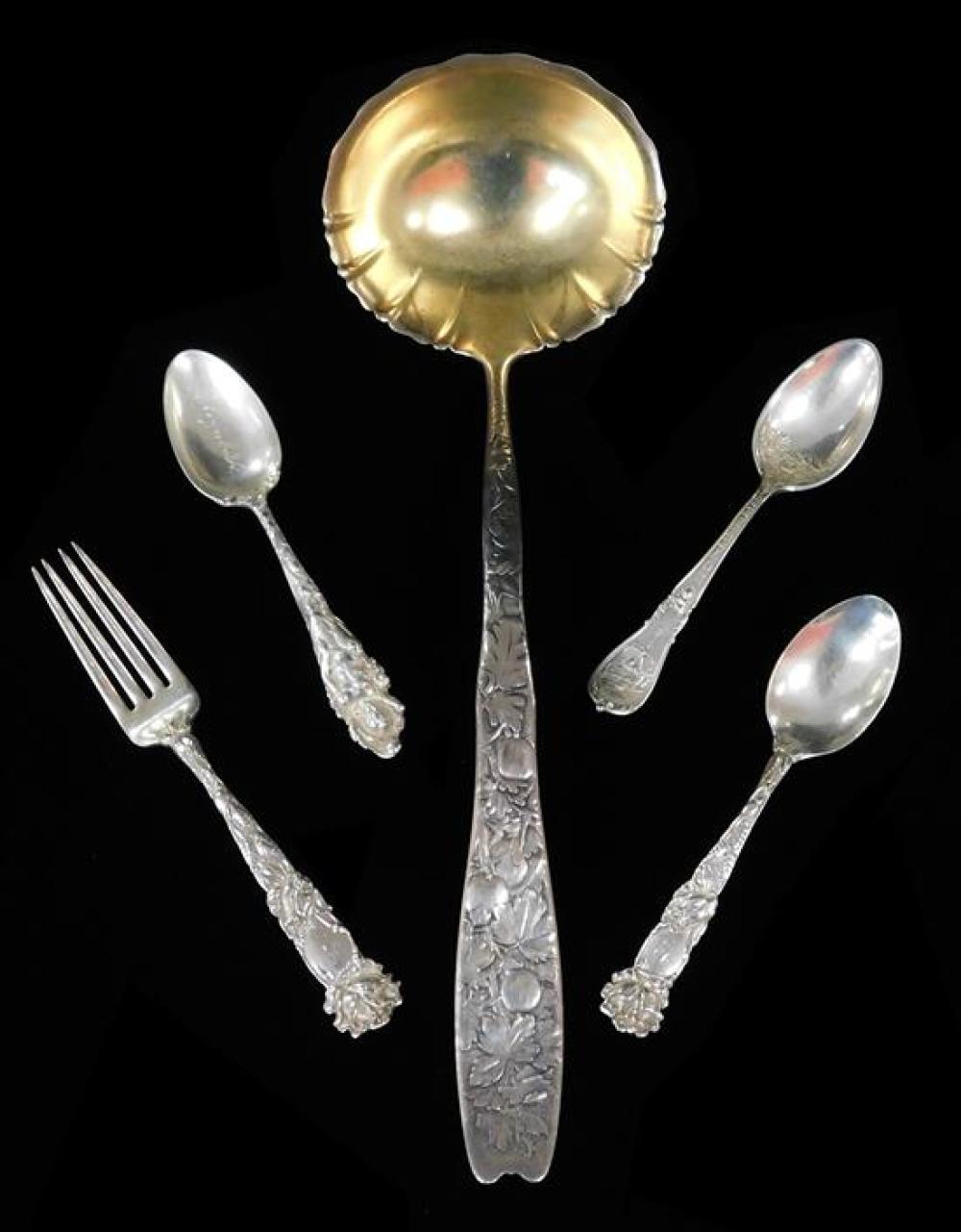 STERLING FIVE PIECES OF ELABORATELY 31db27