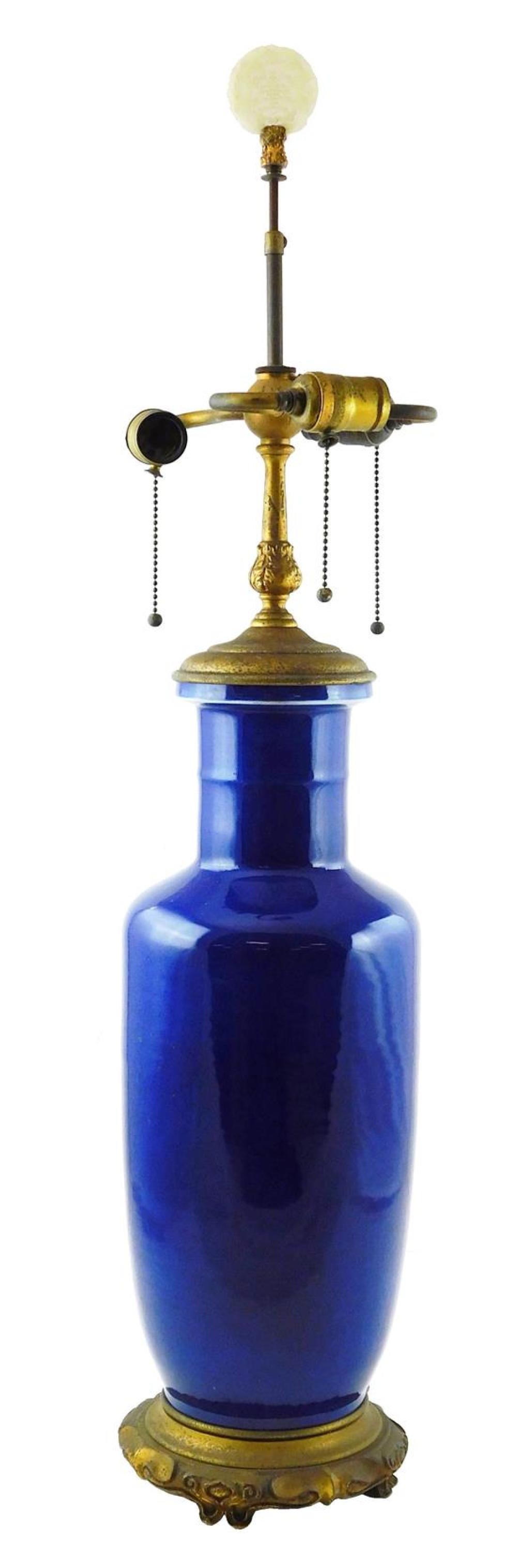 COBALT BLUE GLAZED TABLE LAMP,