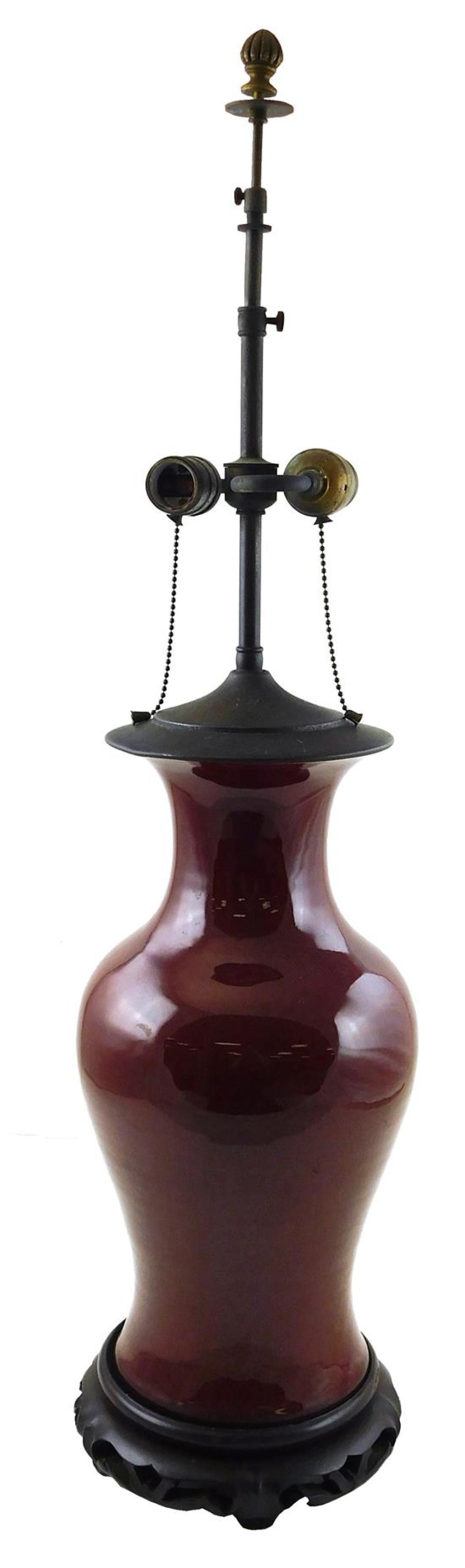 OXBLOOD GLAZED TABLE LAMP, PORCELAIN,