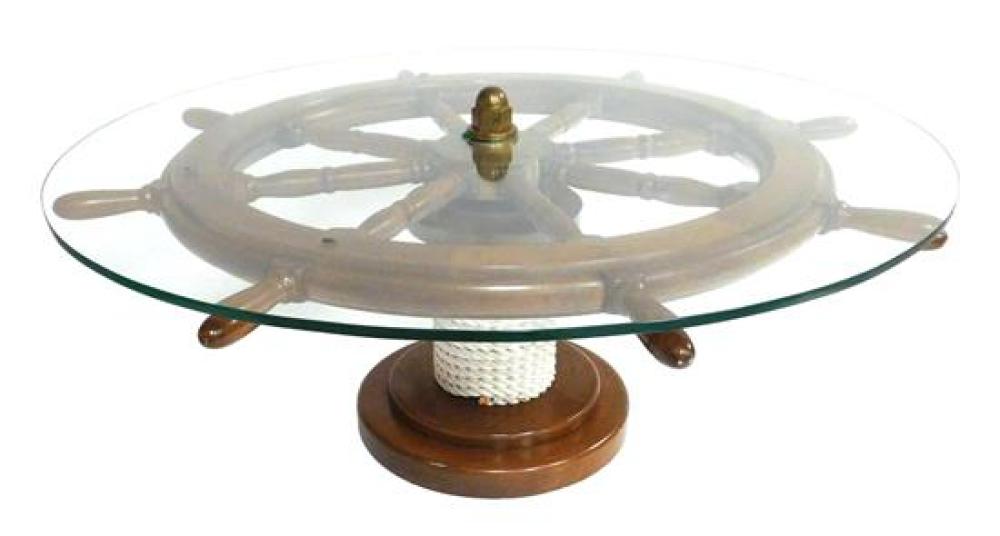 SHIPS WHEEL TABLE WITH ROPE WRAPPED