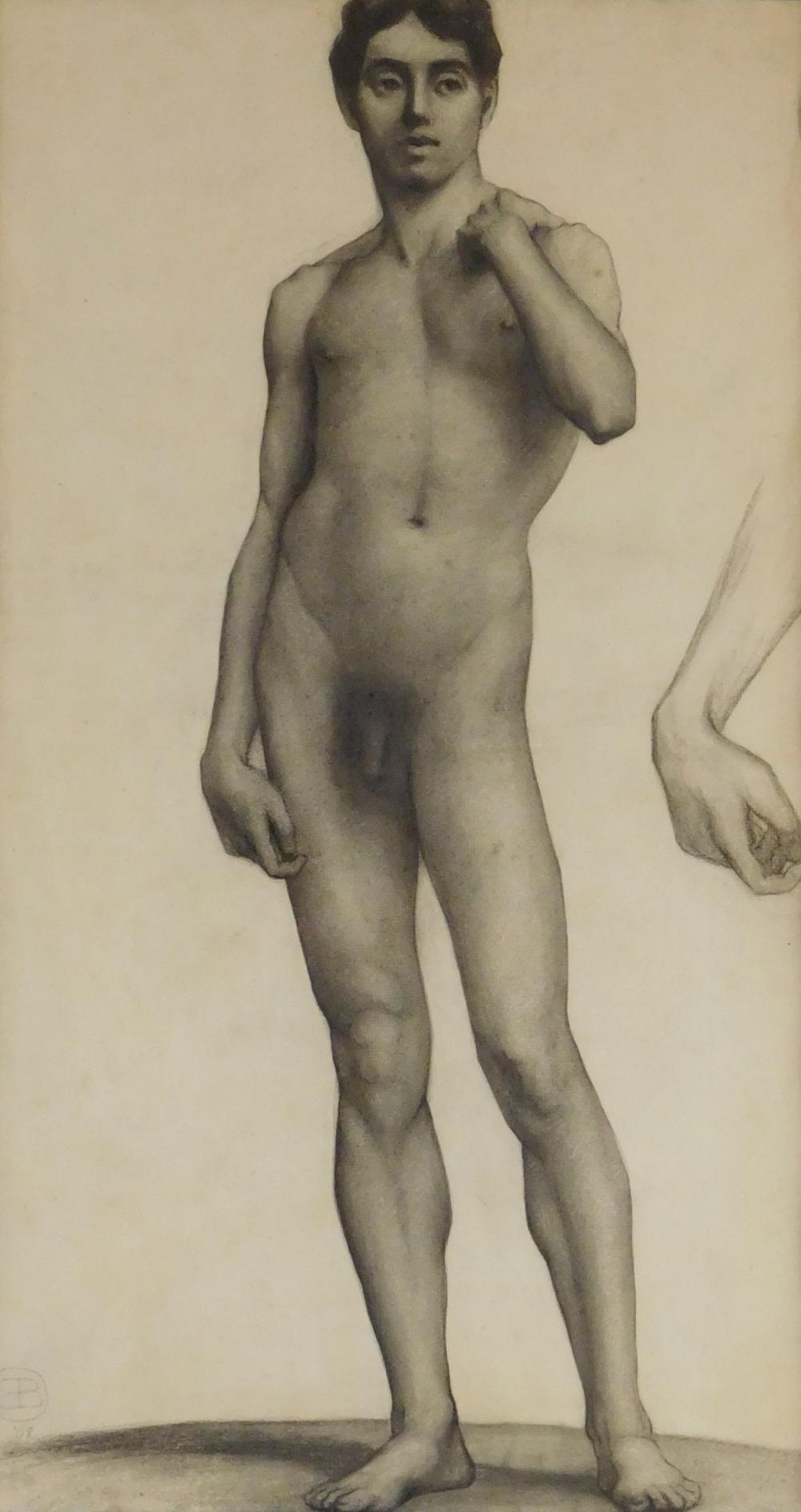 CHARCOAL DRAWING OF MALE NUDE MODEL