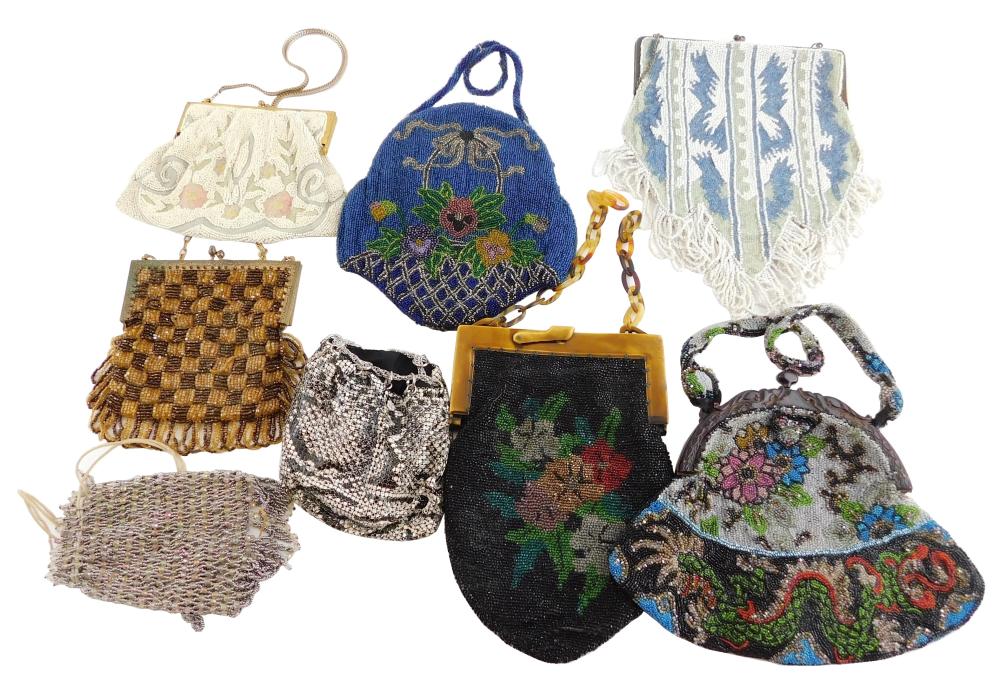 EIGHT VINTAGE BEADED PURSES, MOST WITH