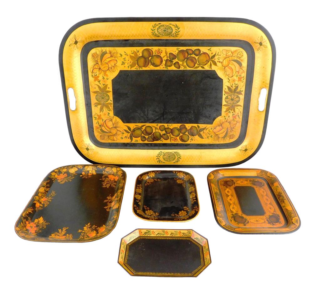 TOLEWARE TRAYS, FIVE PIECES, GRADUATED