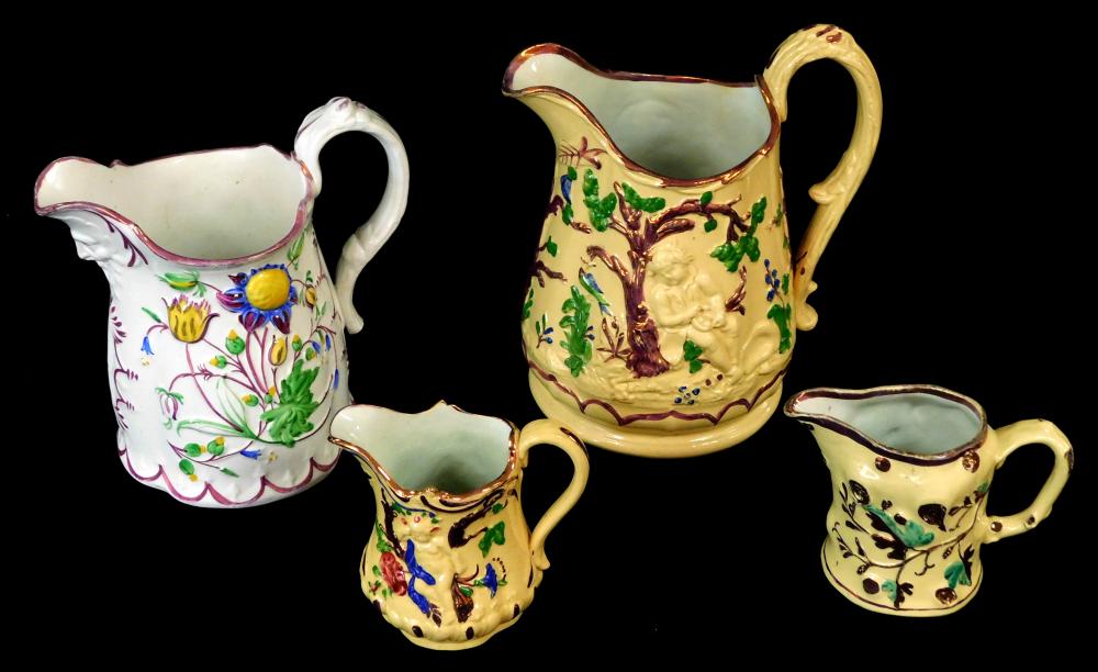 FOUR ASSORTED ENGLISH LUSTREWARE MILK