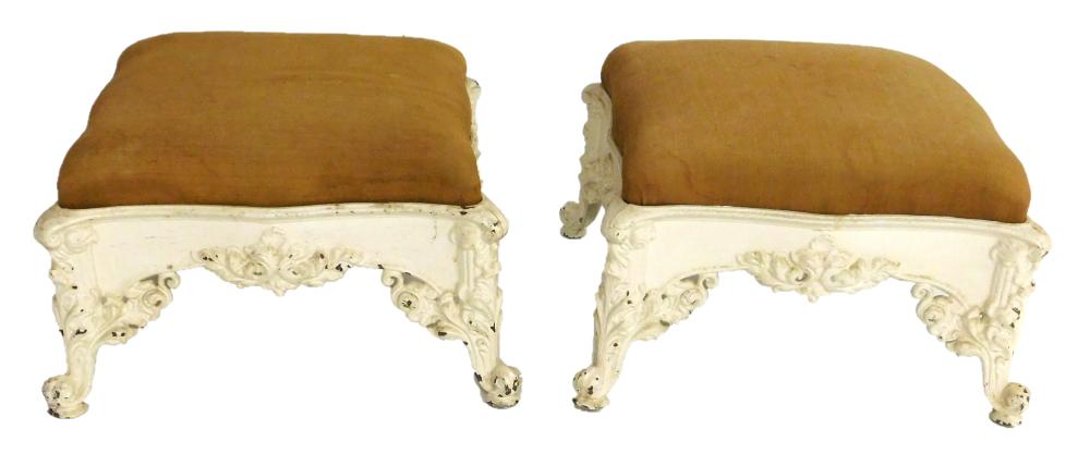 PAIR FRENCH STYLE FOOT STOOLS,