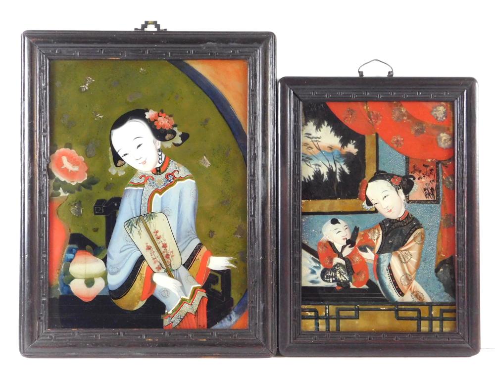 ASIAN: TWO CHINESE EGLOMISE PORTRAITS,