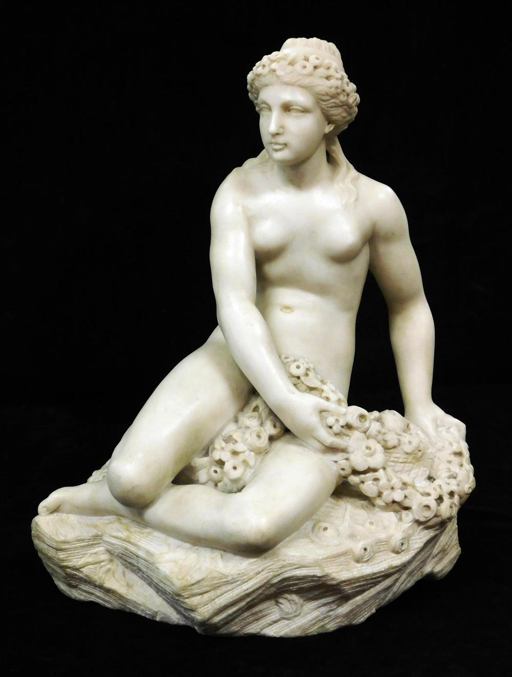 MARBLE SCULPTURE OF SEATED FEMALE