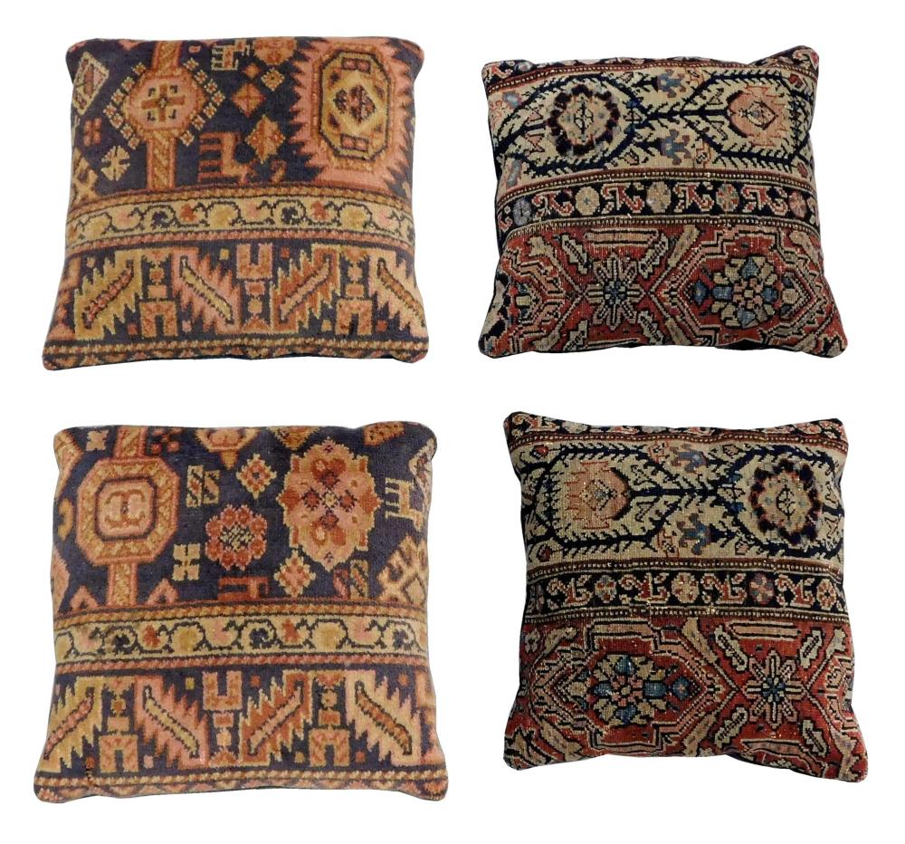 TEXTILES: FOUR RUG FRAGMENT PILLOWS