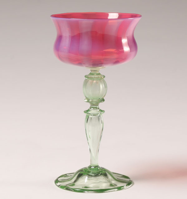 Tiffany pastel art glass goblet; pink