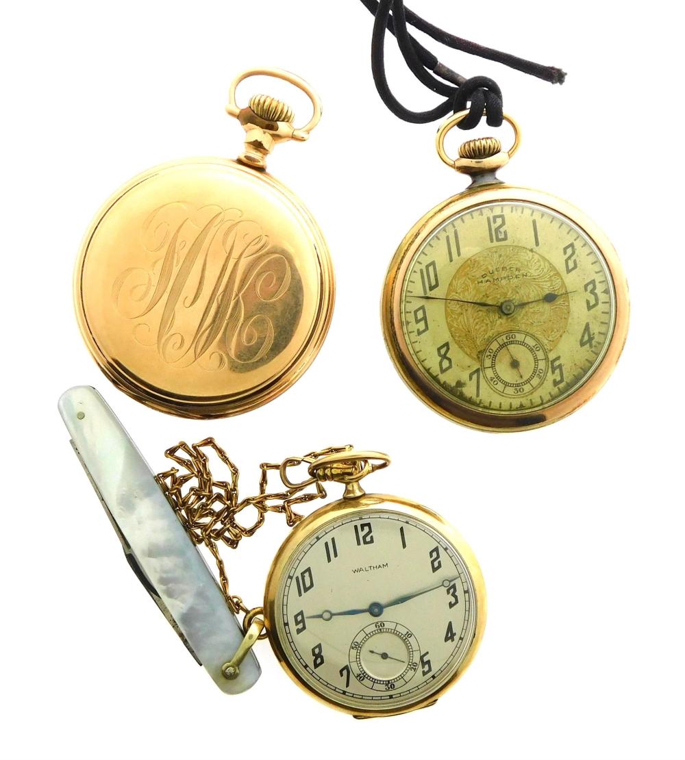 JEWELRY: THREE GOLD-FILLED POCKET WATCHES: