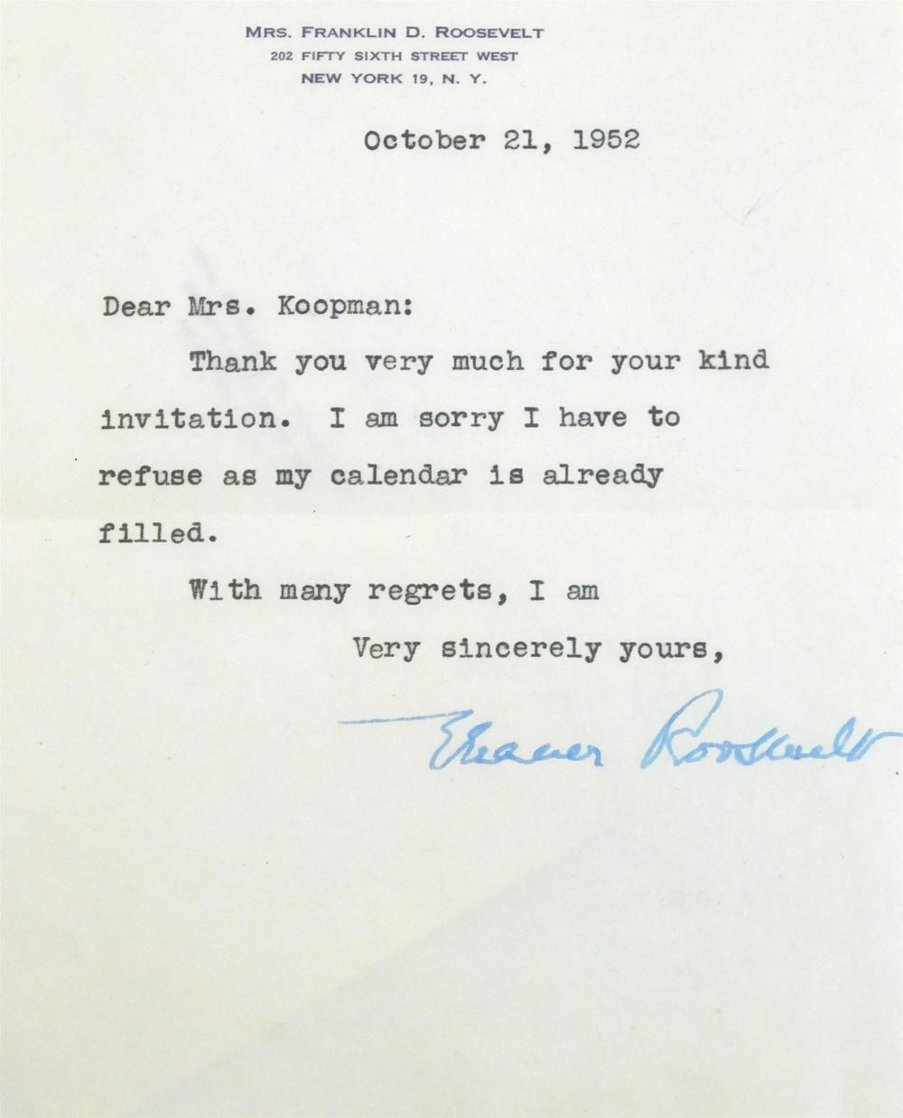 EPHEMERA: ELEANOR ROOSEVELT (FIRST