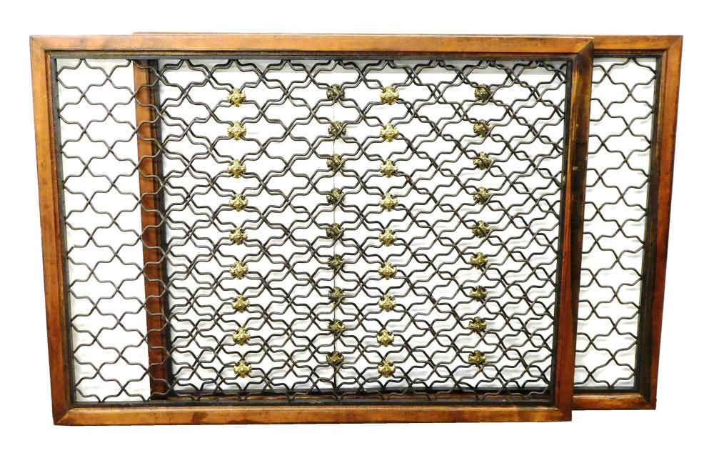 PAIR OF ORNATE GILT IRON MESH WINDOW