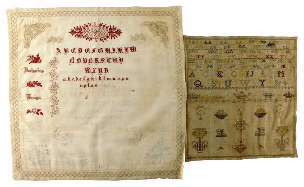 SAMPLERS TWO EMBROIDERED CONTINENTAL 31dfc1