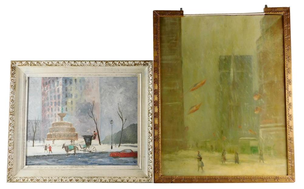 TWO 20TH C. WINTER CITYSCAPES,