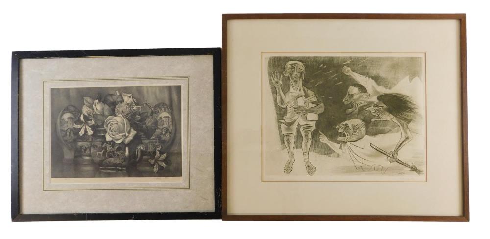 TWO PRINTS: ONE A LITHOGRAPH STILL LIFE,