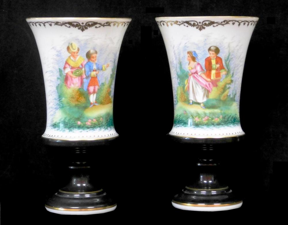 PAIR OF PAINTED OPALINE MILK GLASS 31e096