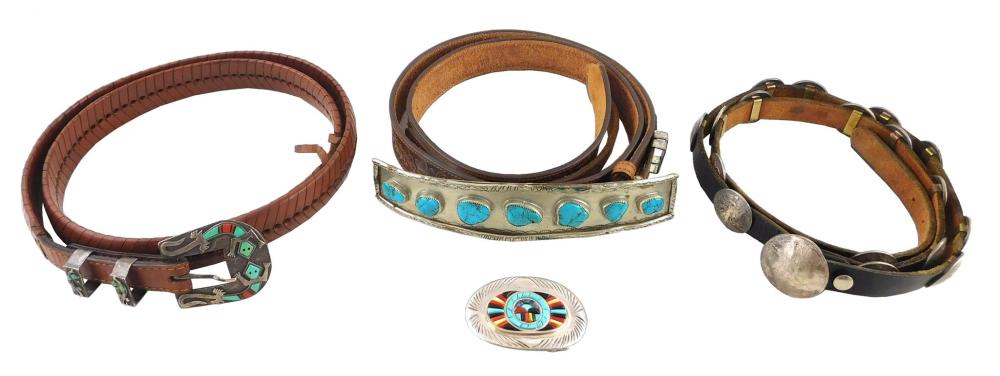 THREE LEATHER BELTS WITH SILVER BUCKLES