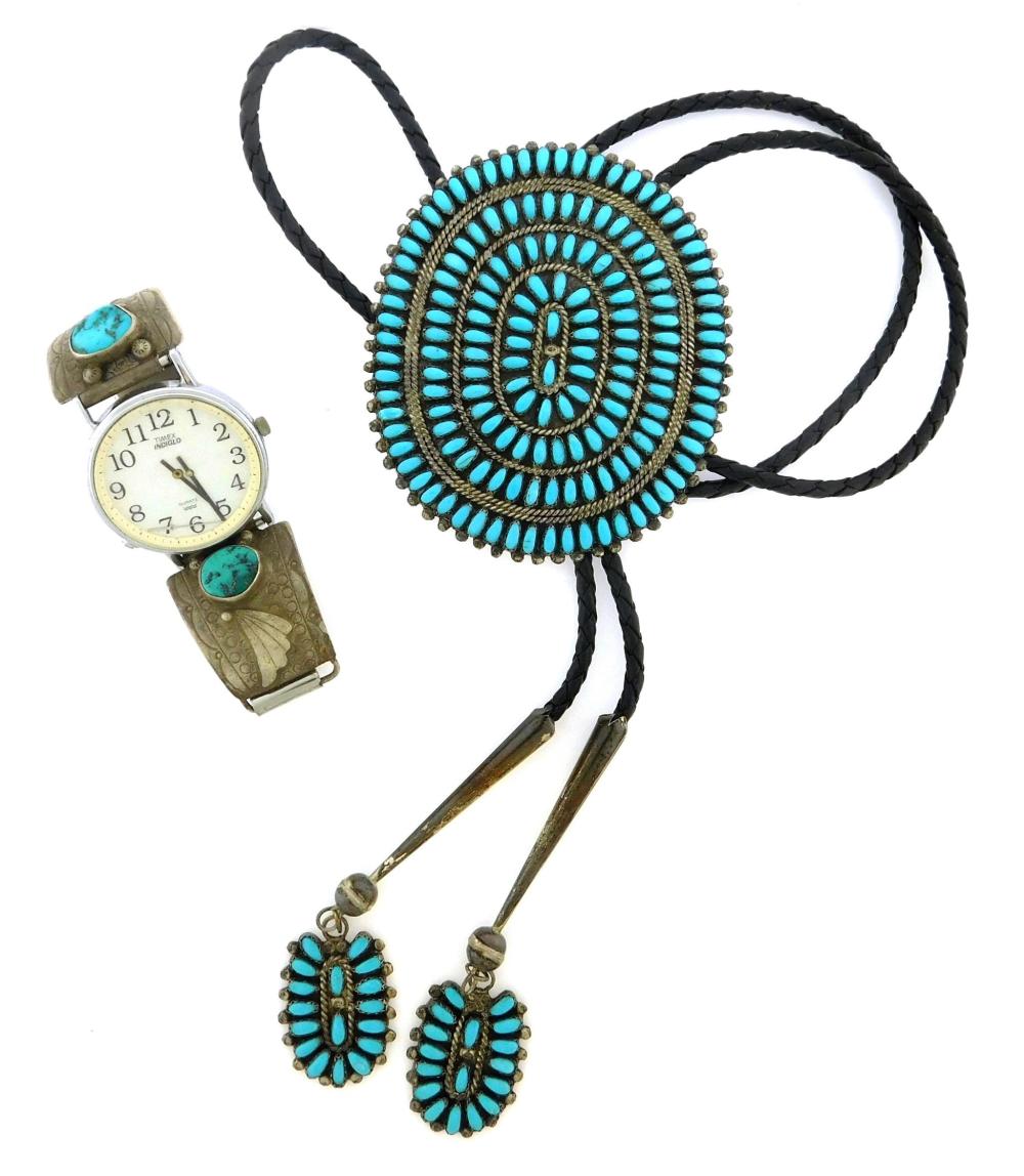 NAVAJO STERLING MEDALLION BOLO 31e0f7