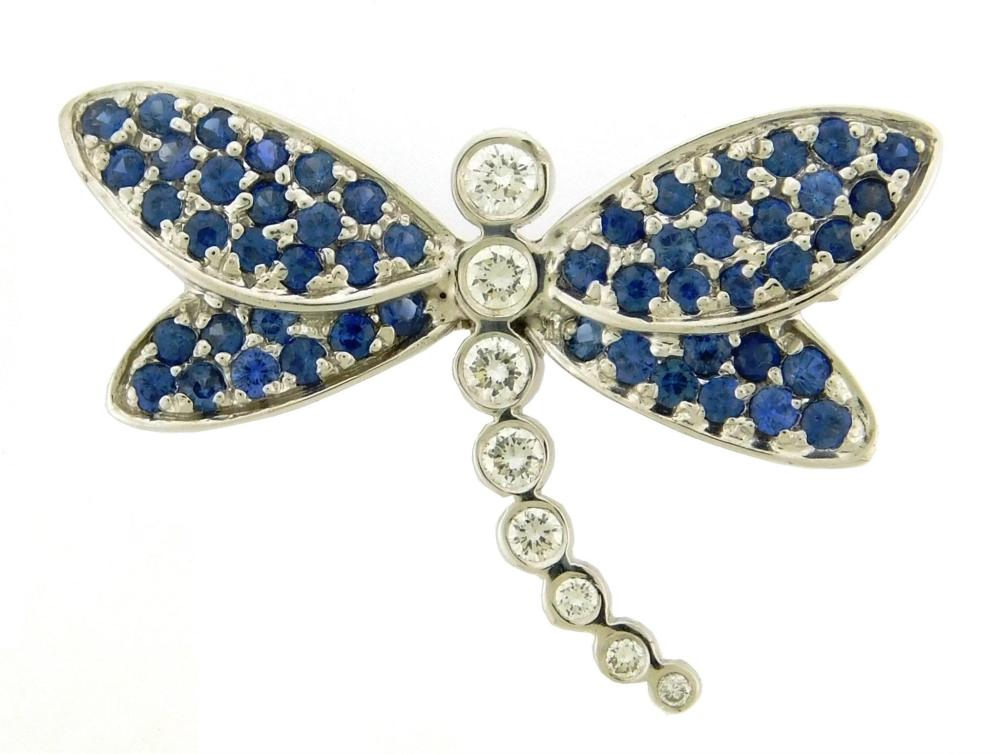 JEWELRY: 18K SAPPHIRE AND DIAMOND DRAGONFLY