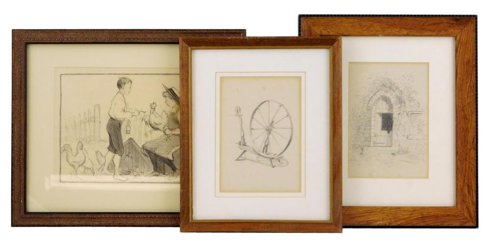 BURR SISTERS, THREE FRAMED DRAWINGS,