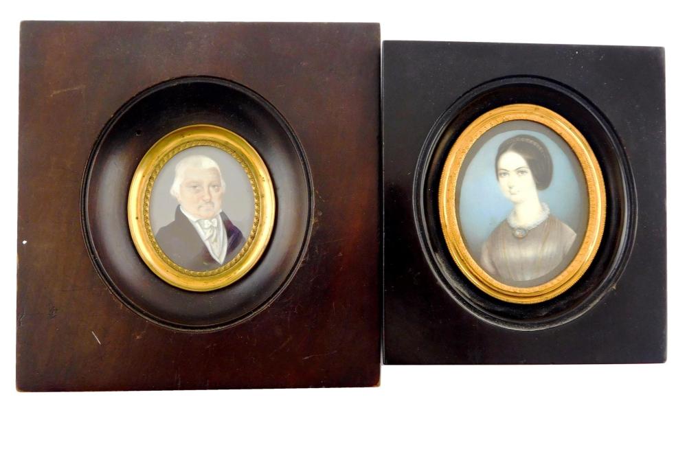 MINIATURE: MAN AND WOMAN ON OVAL SUPPORTS;