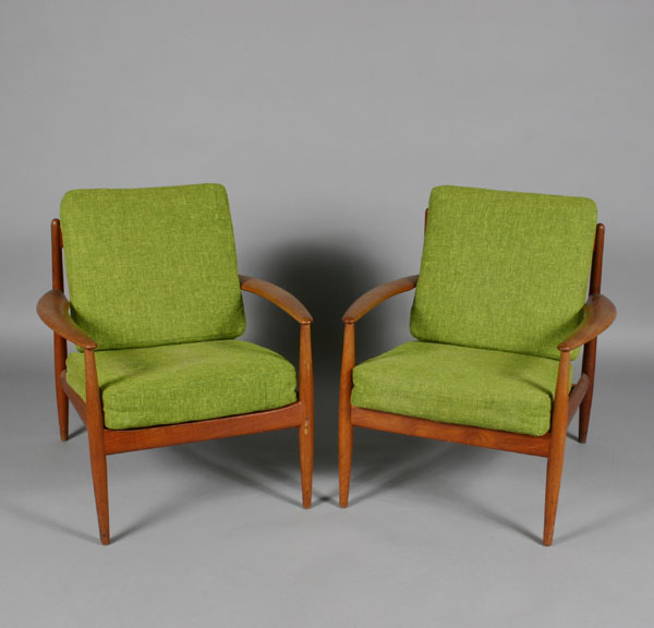 Pair Danish modern teak arm chairs 4fd0f