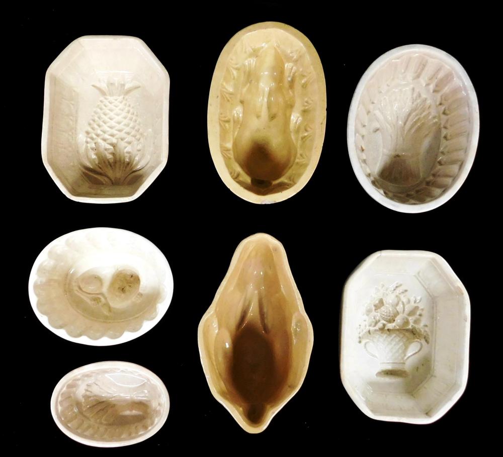 SEVEN CERAMIC FOOD OR JELLY MOLDS: