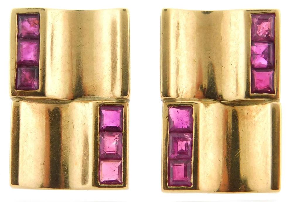 JEWELRY: PAIR OF 14K AND RUBY EARRINGS,