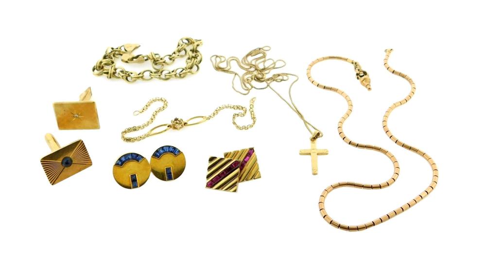 JEWELRY: NINE MISCELLANEOUS GOLD