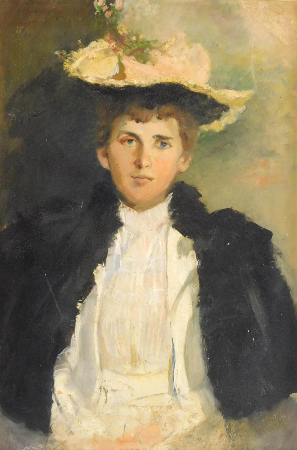 PORTRAIT OF A LADY, OIL ON BOARD, 1896,