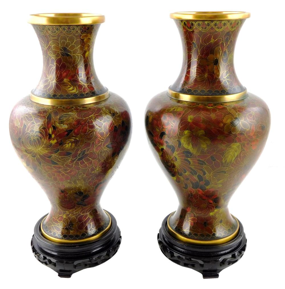 PAIR OF CLOISONNE VASES, CHINESE,