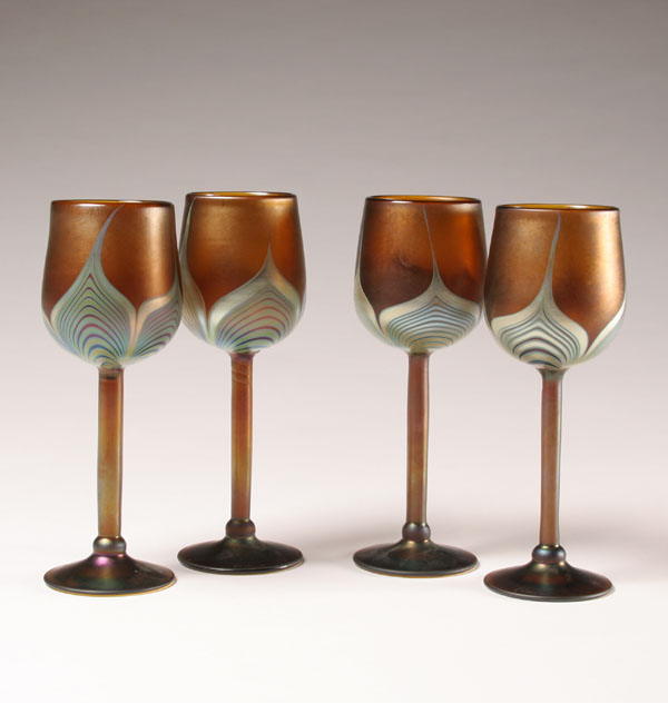 Four Correia amber art glass goblets  4fd2d