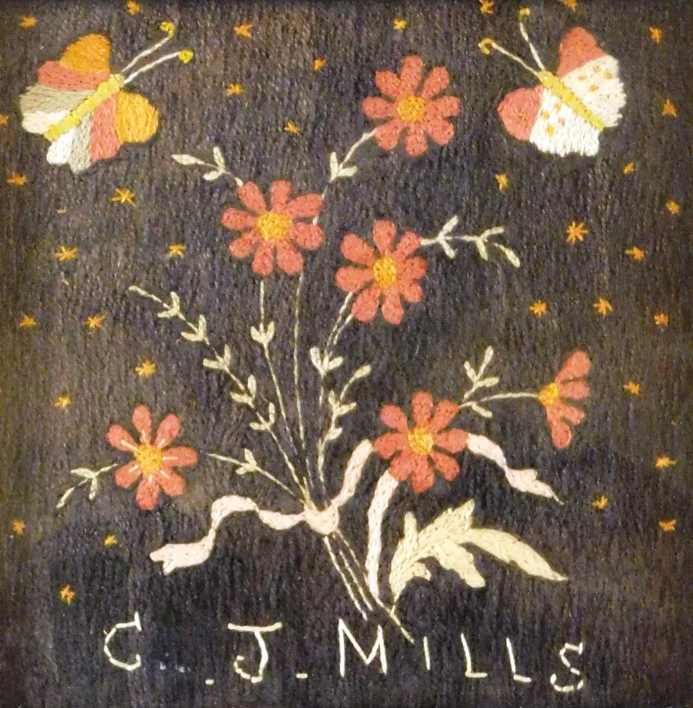 WOOLWORK, SIGNED "C. J. MILLS",