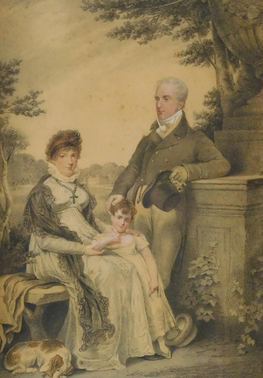 19TH C. FAMILY PORTRAIT IN GARDEN,