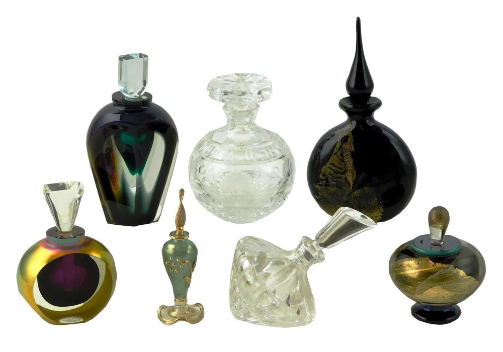 GLASS SEVEN PERFUME BOTTLES ASSORTED 31e4d1