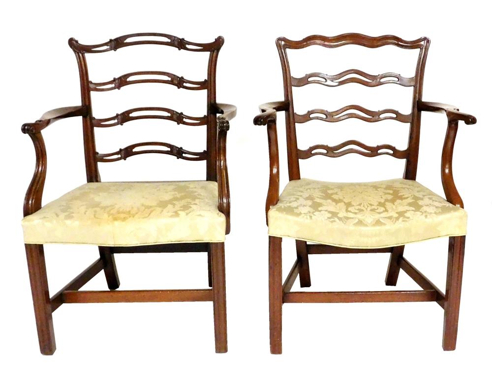 TWO SIMILAR ARMCHAIRS, BOTH LATE