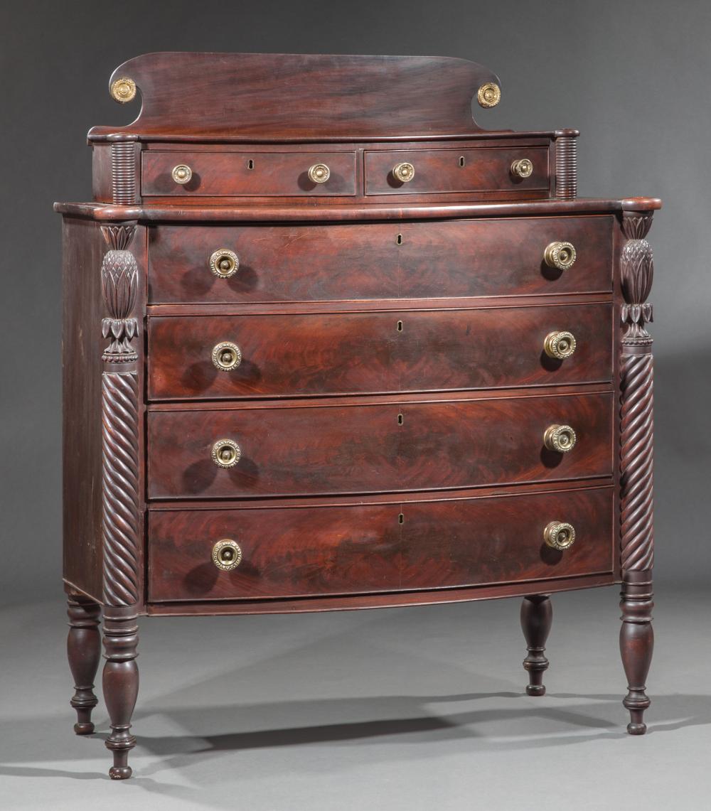 CARVED MAHOGANY GENTLEMENS CHEST OF