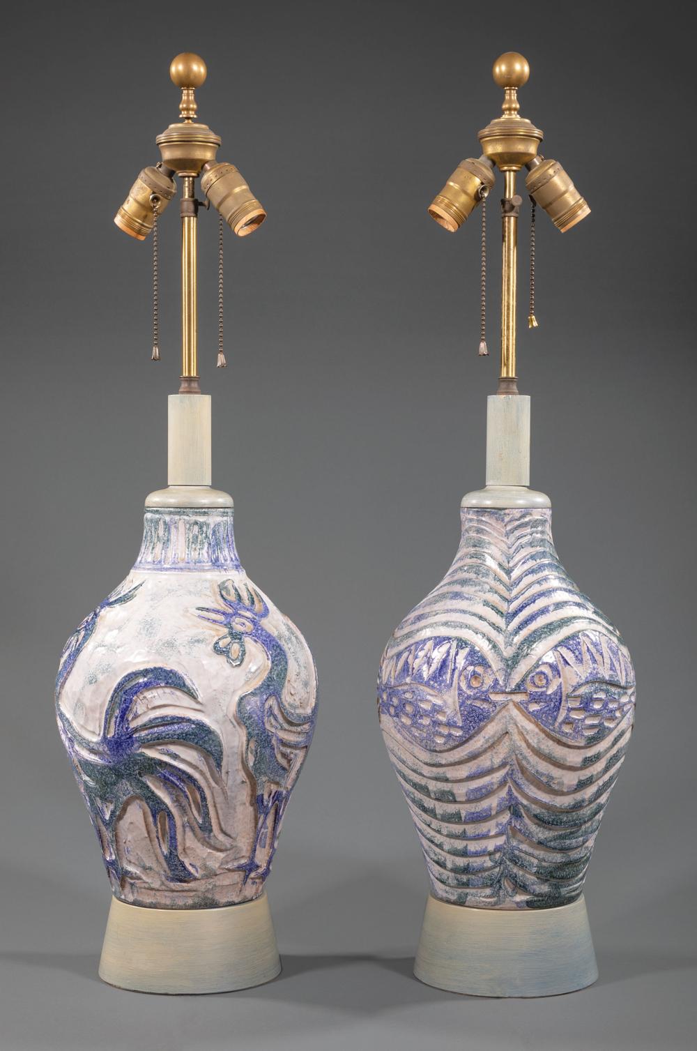 PAIR OF HALIM GUIDO-STYLE GLAZED POTTERY